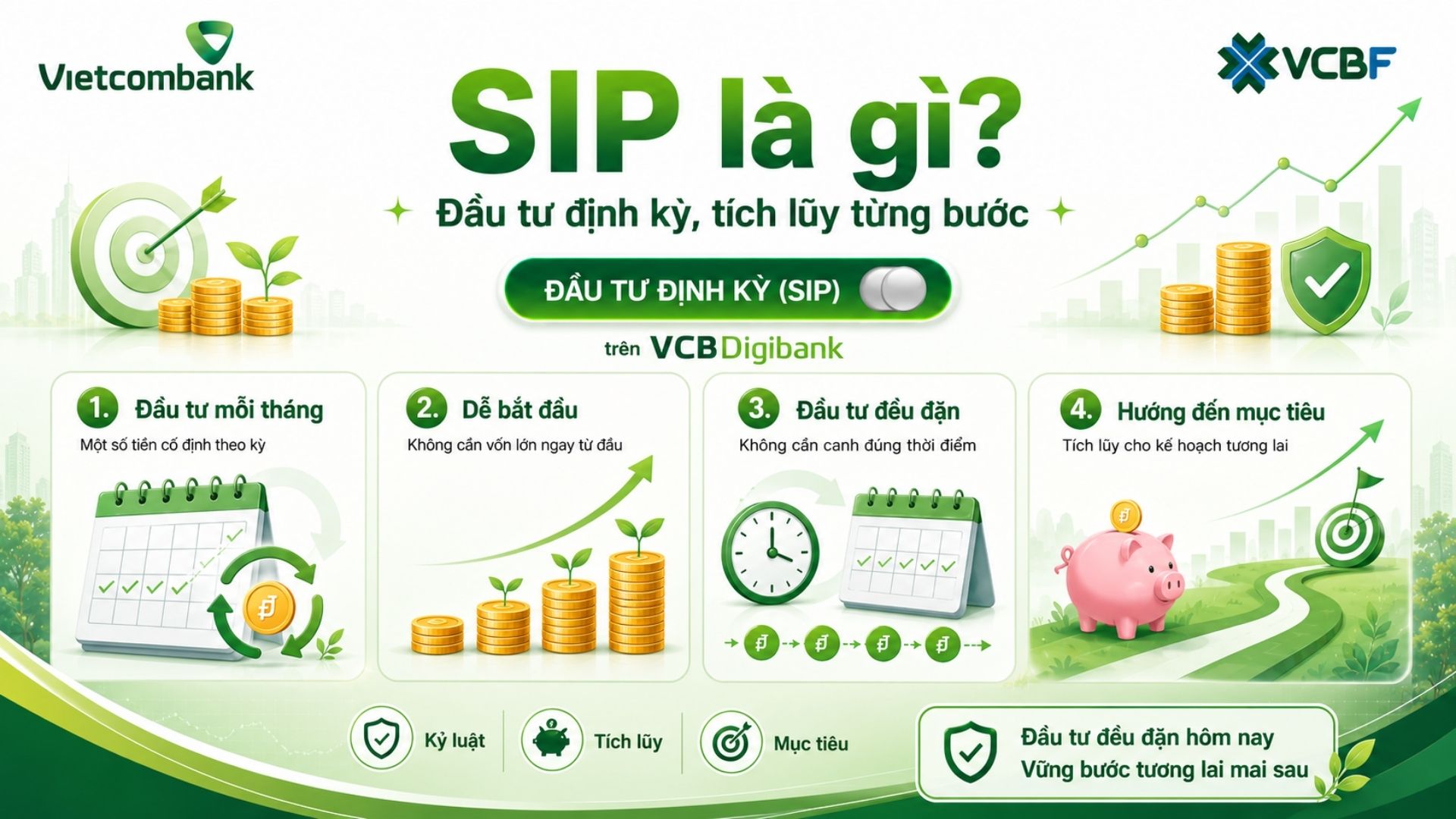 Infographic chính thức VCBF: SIP là gì? Đầu tư định kỳ, tích lũy từng bước